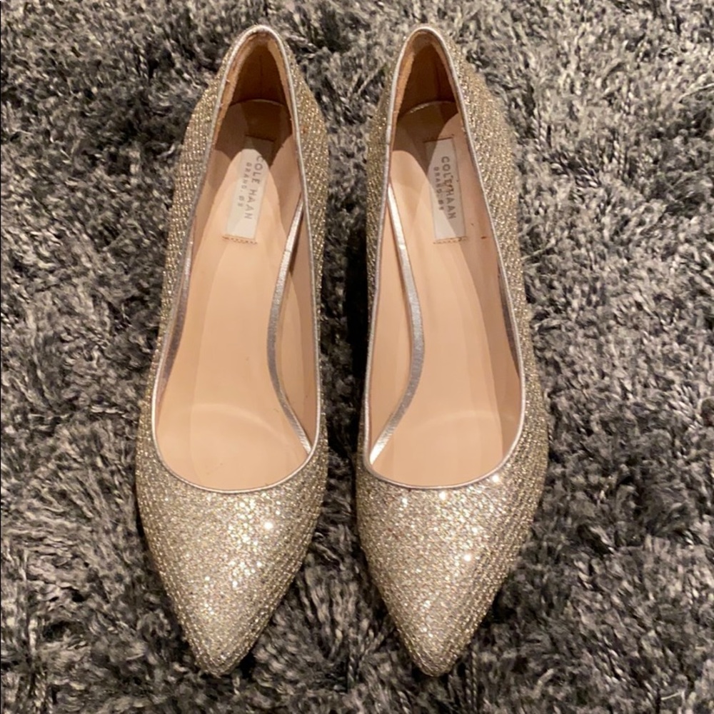 Cole Haan Grand.Os Silver Glitter Heels